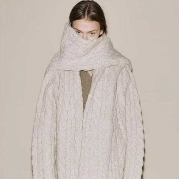 ZARA 100% WOOL CABLE KNIT COAT - Picture 5 of 11